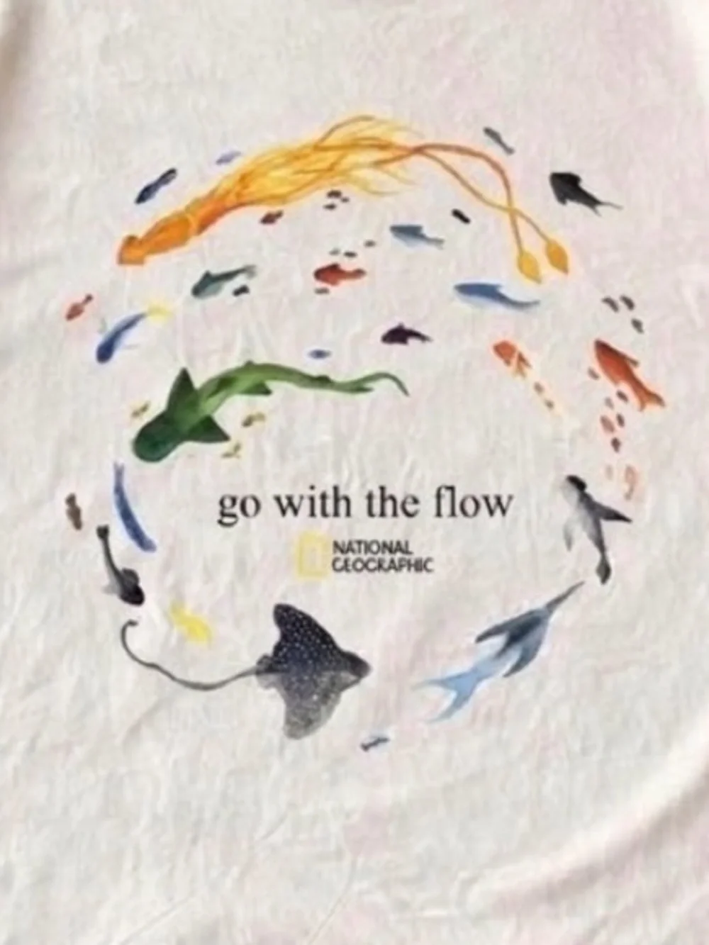White National Geographic go with the flow T shirt